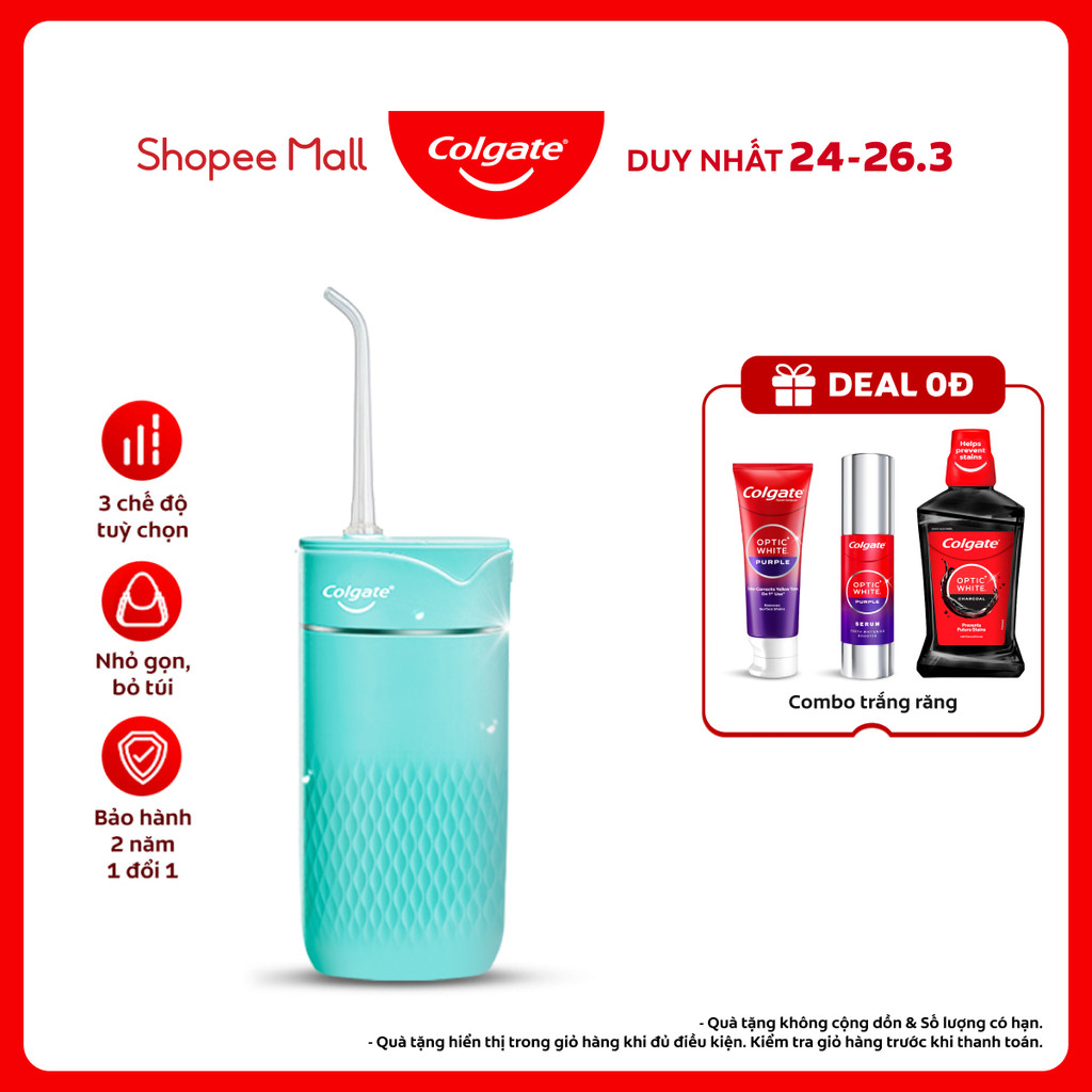 Máy tăm nước Colgate Blast nhỏ gọn, chống thấm nước, pin sạc, sạch sâu từng kẽ răng