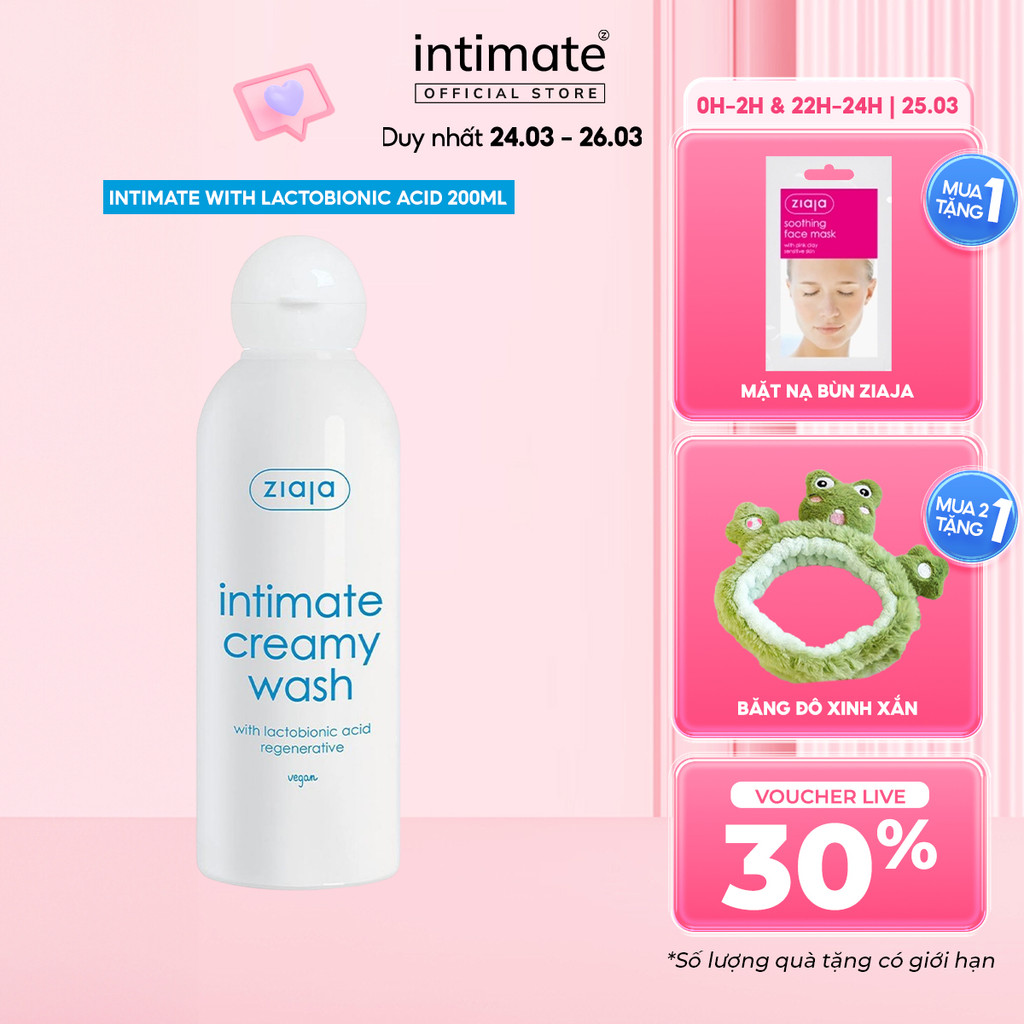 Dung Dịch Vệ Sinh Phụ Nữ Intimate With Lactobionic Acid ZIAJA Giúp Khử Mùi, Tăng Đàn Hồi Cho Da 200ml