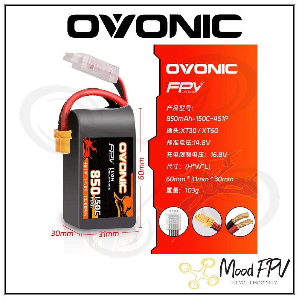 Ovonic Pro FPV 850mah 4S 14.8V 150C XT30 Chính Hãng