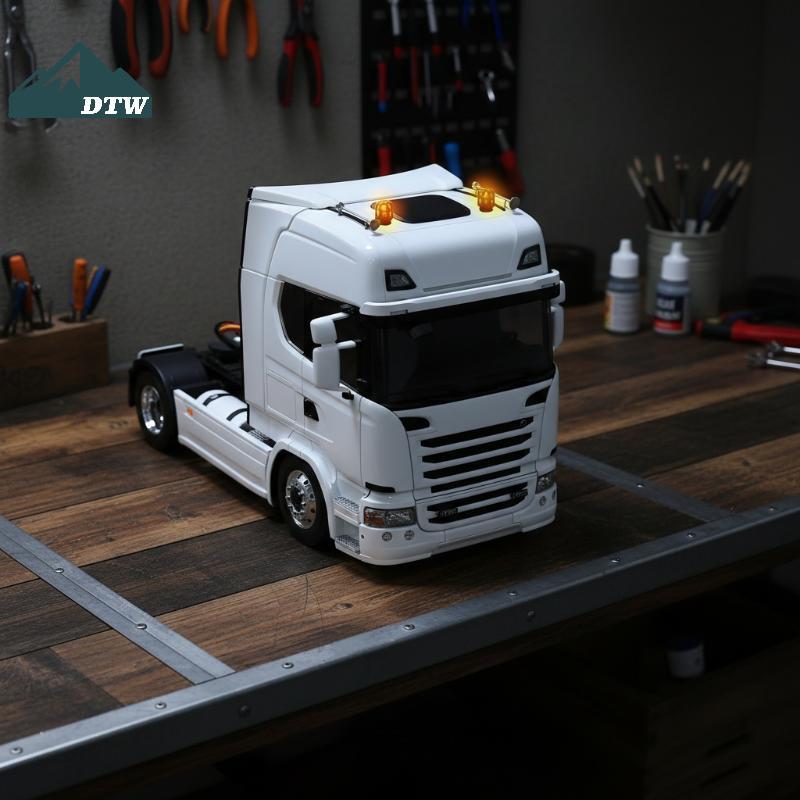 DTW 1 Đèn LED Kỹ Thuật Xoay 360 Độ 1 / 14 Máy Xúc RC Tru Trailer Tipper 770S Cho Tamiya Scania Thể T