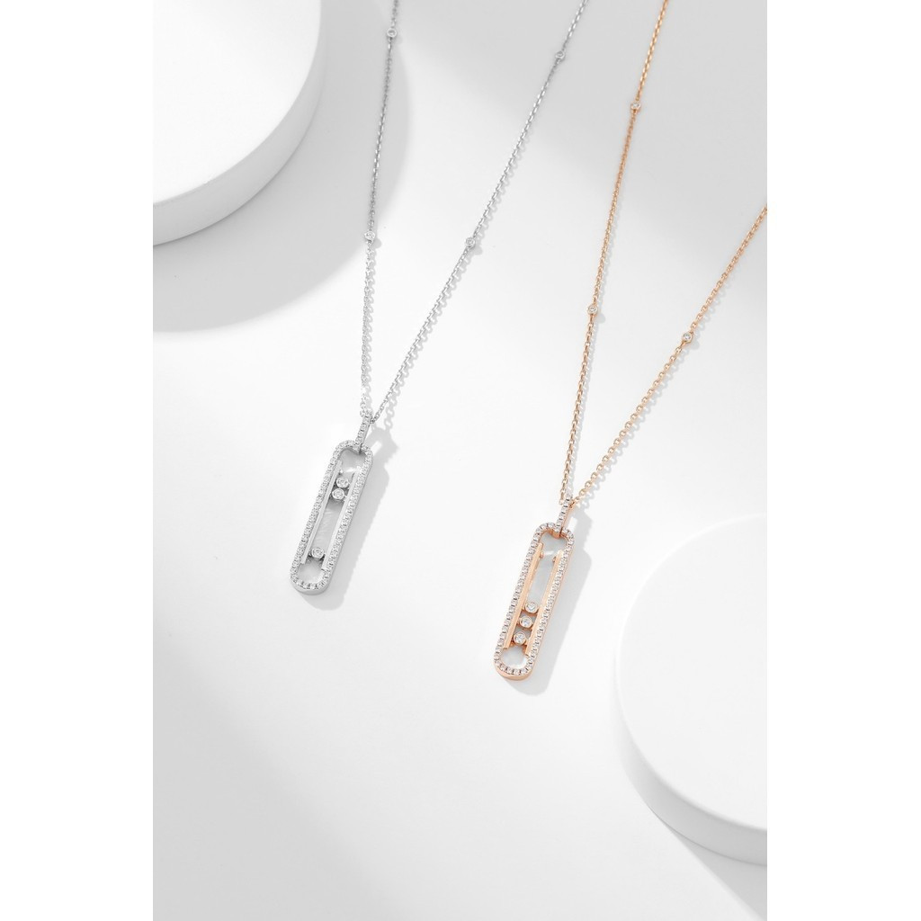 Vòng Cổ Kim Cương Trượt Messika Move - Vàng Trắng Thứ 10, Chiều Dài Chuỗi 55cm, Duyên Dáng Và Khéo L