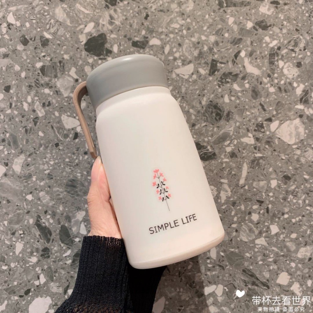 Bình nước 350ml SIMPLE lõi thủy tinh bọc nhựa lúa mạch cách nhiệt-Lá Tre