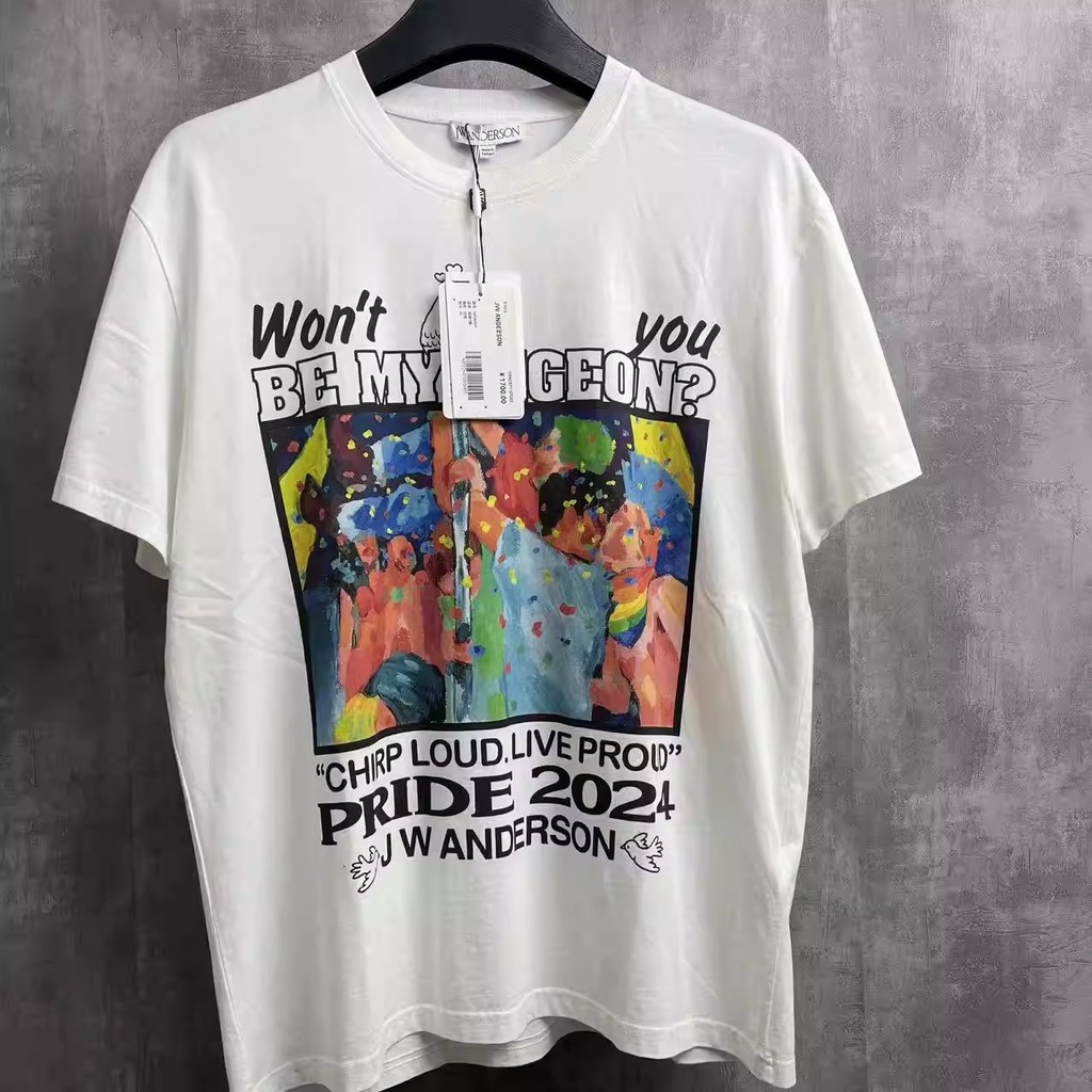 JW ANDERSON Áo thun ngắn tay in họa tiết Graffiti phong cách mới