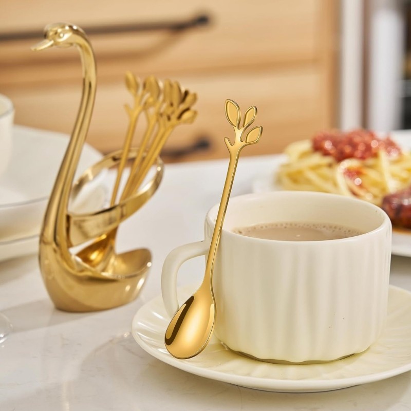 LIVI 1 Bộ Thìa Tráng Miệng Bằng Thép Không Gỉ Và Nĩa Trái Cây Cygnet Giá Đỡ Cho Gia Đình Hàng Ngày
