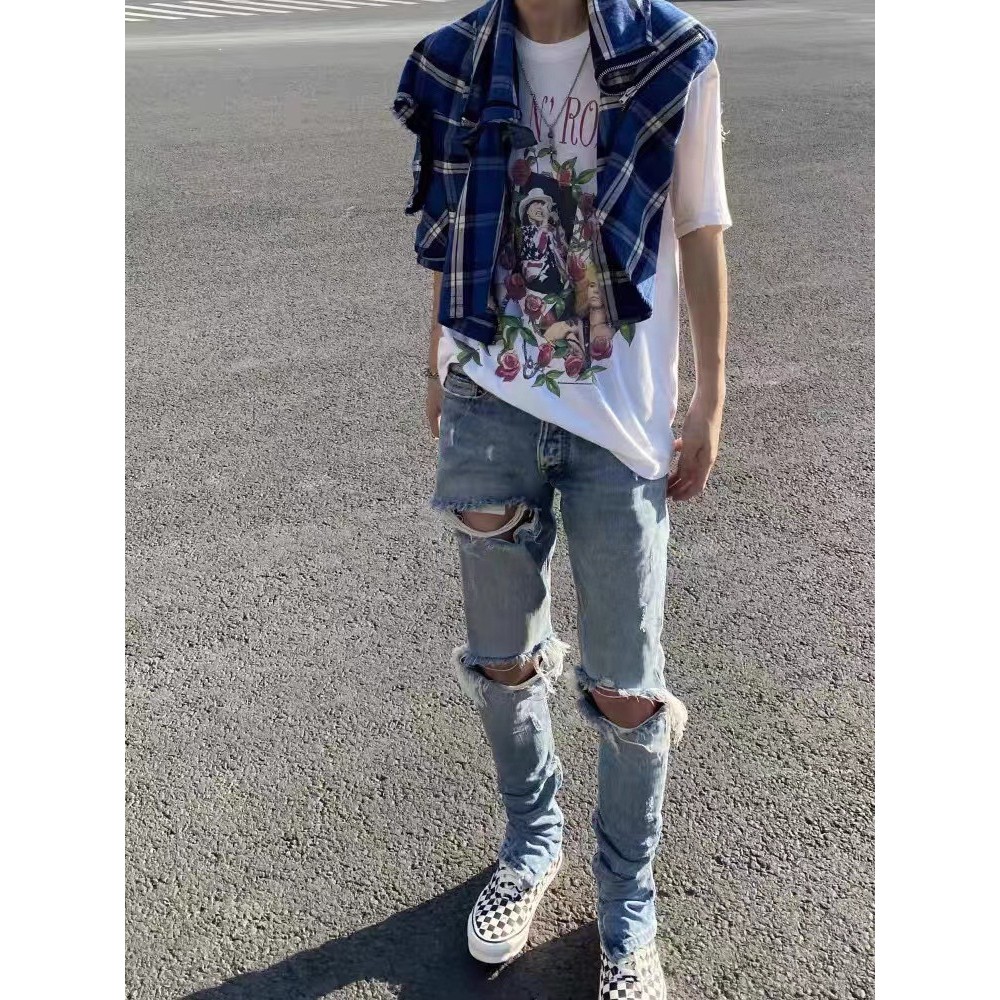 1W4B Fear of God Shenxiu slim-fit straight-leg ripped at the knees, distressed with zippers, America