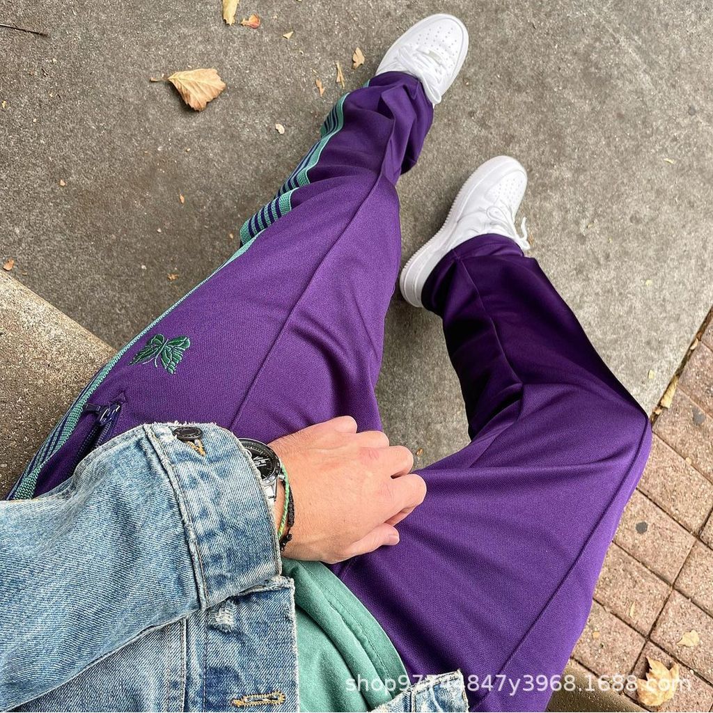 SLPT Needles Street-style retro webbing school uniform pants for men and women, straight-cut solid c