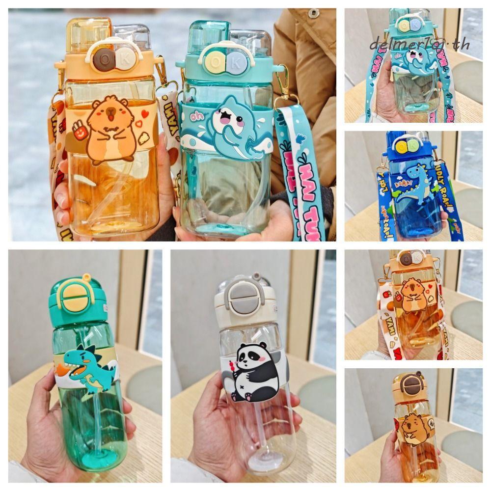 Bình nước nhựa hoạt hình DELMER1OJ, Bình nước Capybara chống rò rỉ không chứa BPA, Sáng tạo với ống 