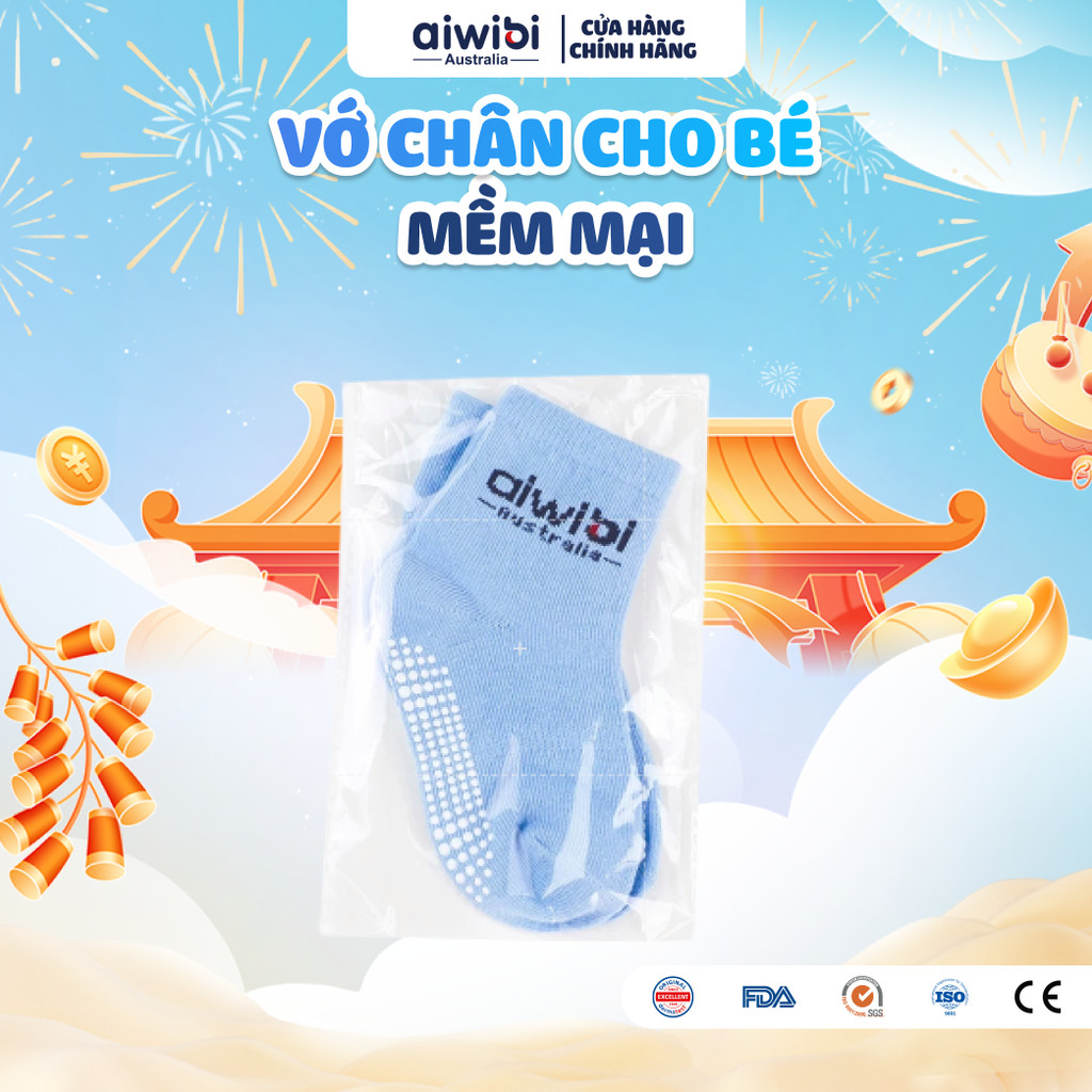 Vớ chân em bé chống trượt Aiwibi - màu xanh