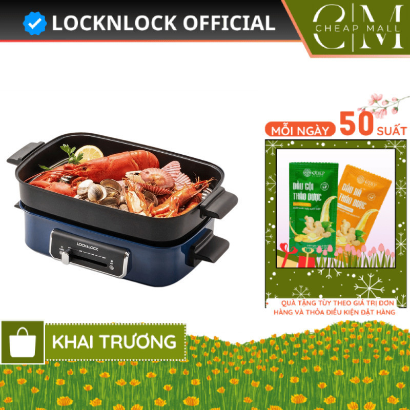 Nồi lẩu nướng điện đa năng LocknLock 2.5L, làm nóng nhanh, có giá hấp vỉ nướng tháo rời EJG556 - CHE