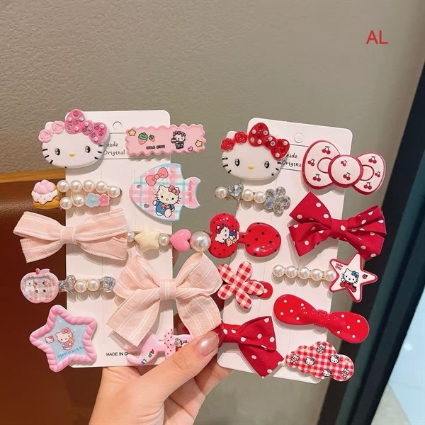 1 set kẹp tóc kitty đỏ hồng phụ kiện tóc dễ thương