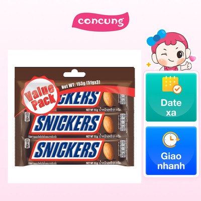 Kẹo chocolate Snickers 51g túi 3 Thanh