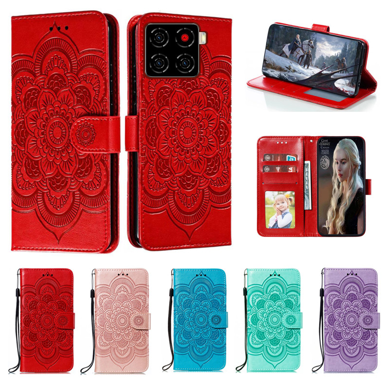 Emboss Hoa Da Ốp Lưng Điện Thoại ZTE Blade A56 Nubia A56 4G Datura Ví Lật Sách Bao Funda