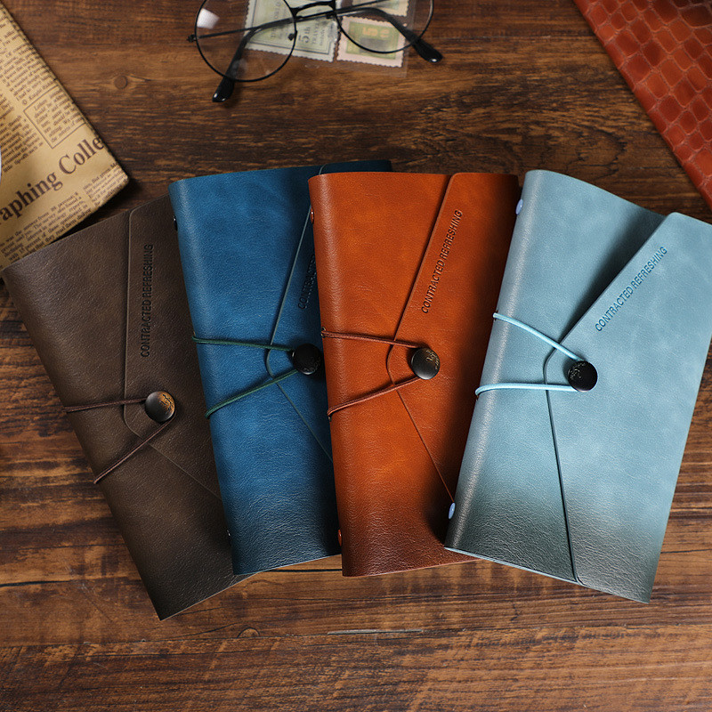 Retro Dây Đeo Sổ Tay Lá Rời Sáng Tạo Notepad Đa Năng Cuộn Dây Kinh Doanh Da Notebook Checkered