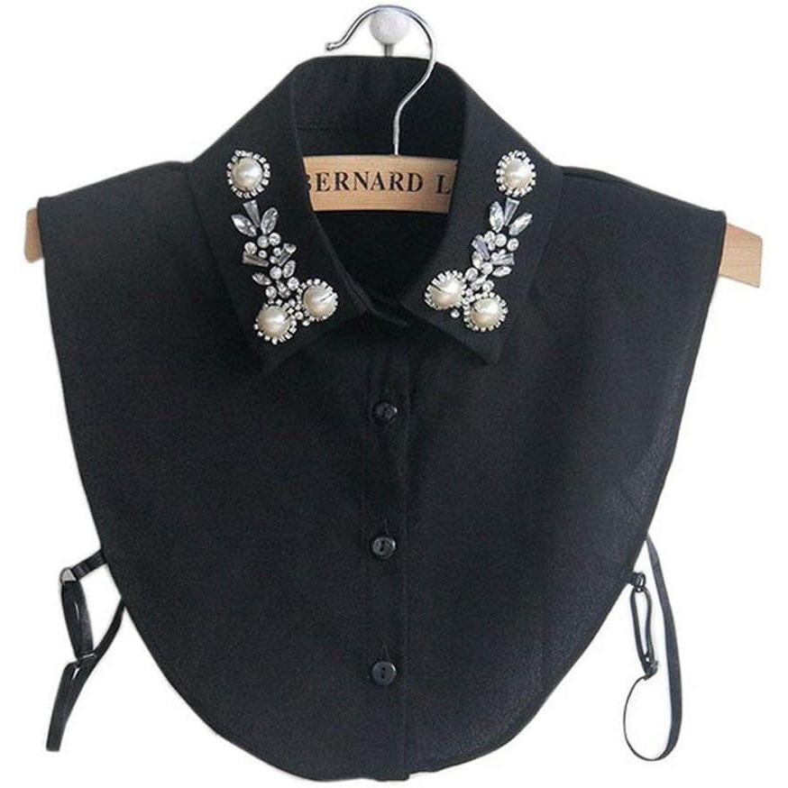 Áo sơ mi dickey cổ Peter Pan bằng cotton có thể tháo rời, thiết kế giả cổ áo với họa tiết ngọc trai 