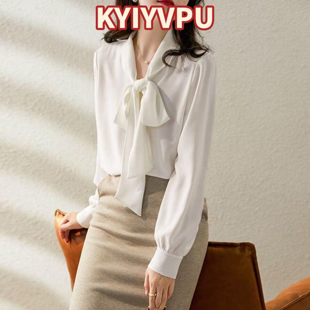 Áo sơ mi tay dài voan ribbon nữ, thiết kế slim fit màu trắng
