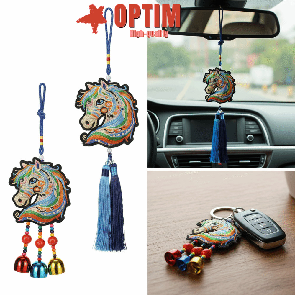 OPTIM Tua Rua Chuông Gió, Đầu Ngựa Tinh Tế Cung Hoàng Đạo Thêu Đồ Trang Trí, Ngựa Cung Hoàng Đạo Han