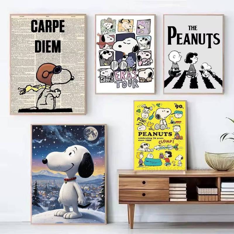 Anime Snoopy Hoạt Hình Dễ Thương Chó Poster Tranh Canvas Chống Thấm Nước Cho Quán Cafe Bar Trang Trí