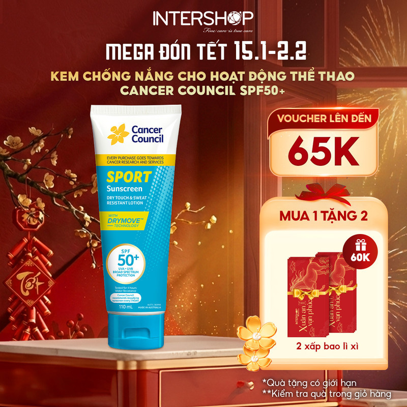 Kem Chống Nắng Cancer Council Sport SPF50+ Cho người chơi thể thao, làm việc ngoài trời, kháng nước 