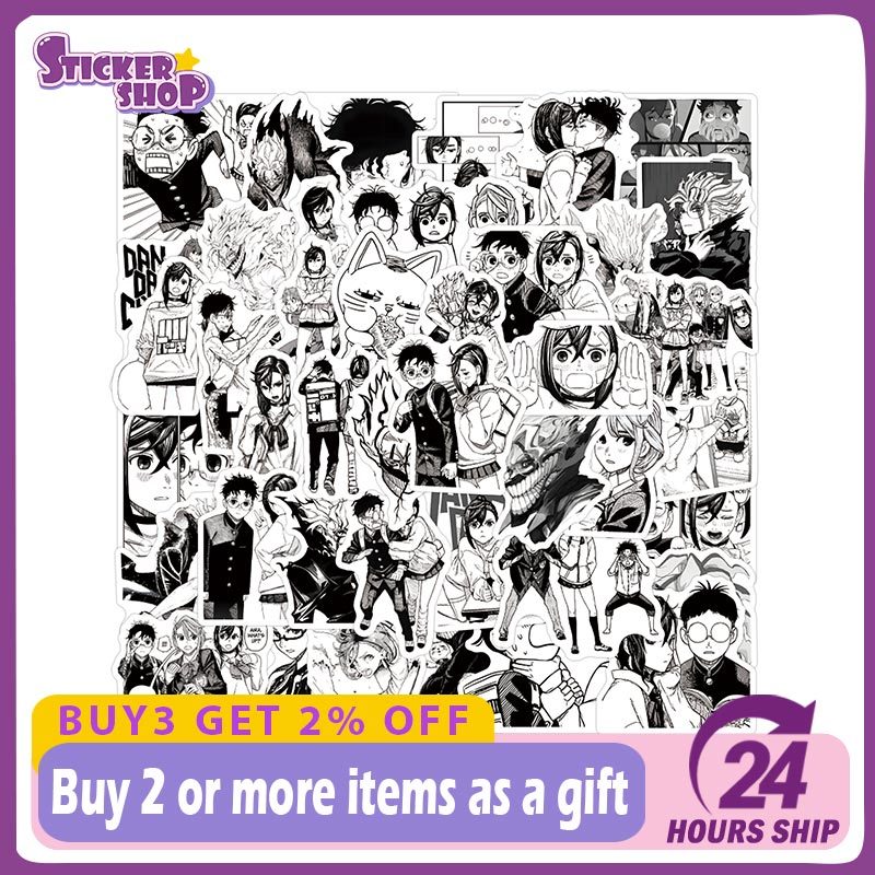 63 Chiếc Đen Trắng Anime Dandadan Dán Điện Thoại Laptop Notebook Vali Guitar DIY Sticker