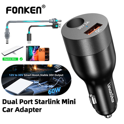 Bộ sạc xe hơi Mini Starlink 12V-24V sang 30V DC + USB-A Bộ chuyển đổi bước lên Hỗ trợ chính thức 50M cho RV / Thuyền / Trailer / Xe tải