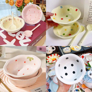 Tô sứ viền chấm bi, Dâu, Thỏ dễ thương, tô ăn mì,ăn cơm sang xịn Decor Trang trí – TIỆM SỨ XINH