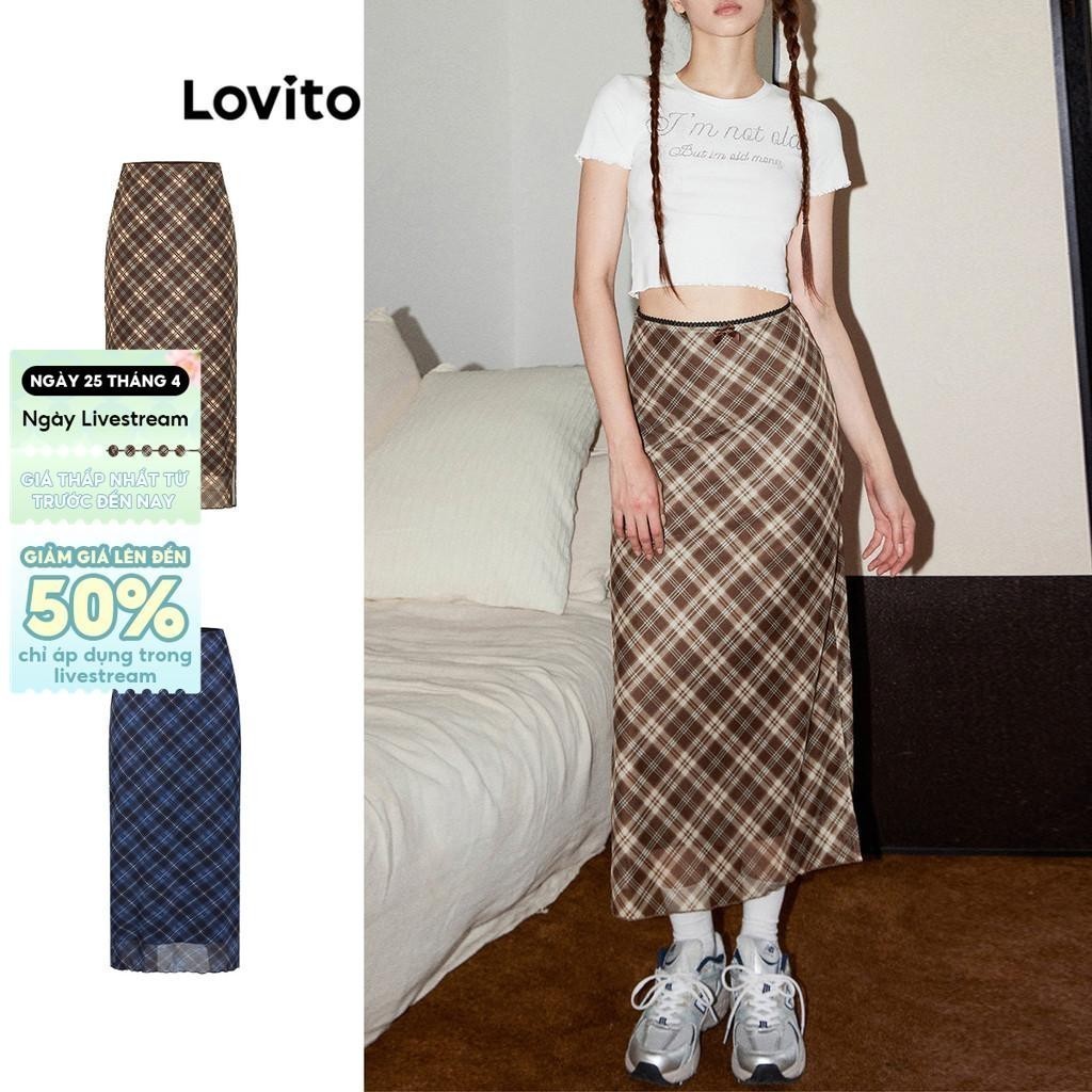 Lovito Váy Preppy Váy xẻ hai lớp kẻ sọc dành cho nữ L58AD073 (Nhiều màu)