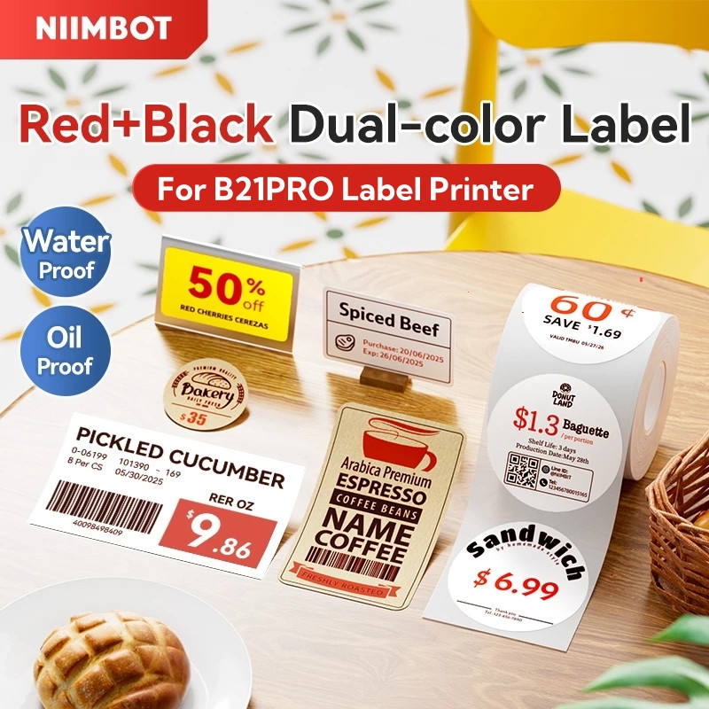 Niimbot B21 Pro Giấy in 2 màu đen, đỏ cho B21Pro Tem Giá, Tem Vận Chuyển, Nhãn Chứng Nhận Chống Phai