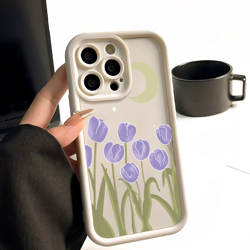 Ốp Lưng Xu hướng hoa tulip tím cho OPPO A9 2020/A5S/A3S/A3X/A5 pro/A15/A16/A16K/A17 TPU Soft Shell c