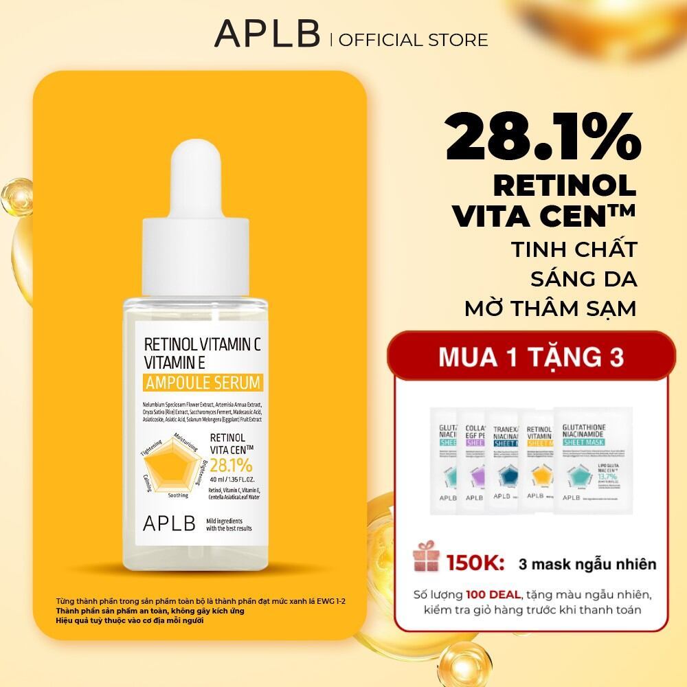 Serum Vitamin C Trắng Sáng Da 40ml APLB Retinol Vitamin C Vitamin E Ampoule Serum, Serum Retinol Trẻ Hoá Da