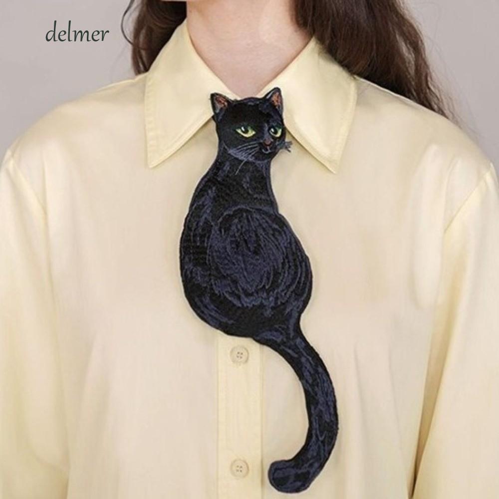 DELMER Black Cat Series Tie, Màu sắc tương phản Thiết kế bất đối xứng Pháp Vintage Bow Tie, Retro Pl