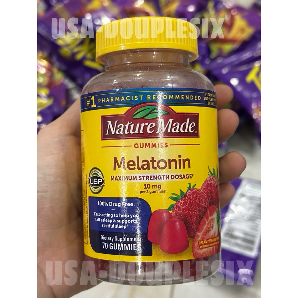 (sẳn mới)Nature Made Melatonin 10mg 70 viên vị dâu per serving Time Release Melatonin Gummies, 100% 