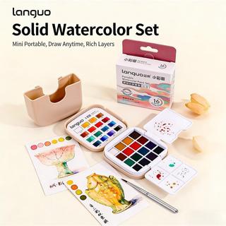 Mini 16 Màu Sắc Màu Chắc Chắn Bộ Sơn Trộn Bảng Bàn Chải Bút Hộp Rửa Nghệ Thuật Học Sinh Vẽ