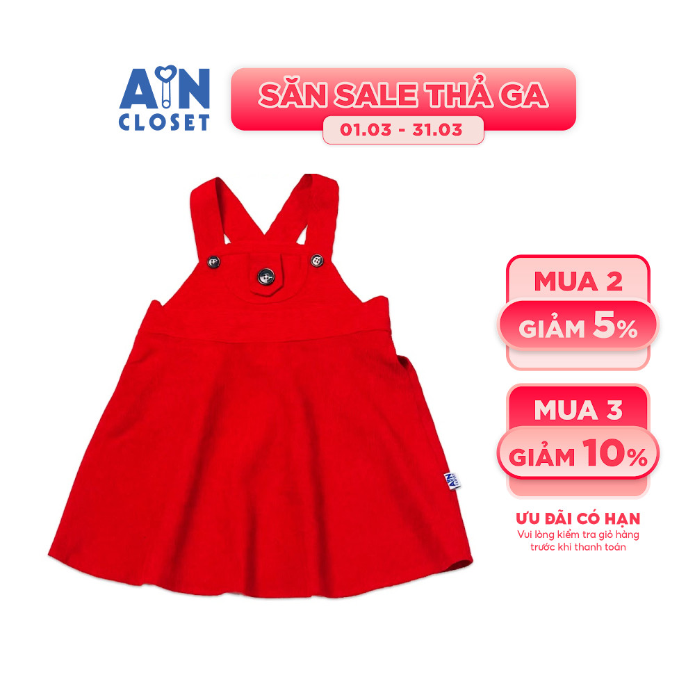 Váy yếm bé gài Đỏ trơn nhung tăm - AICDBGEPAFFX - AIN Closet