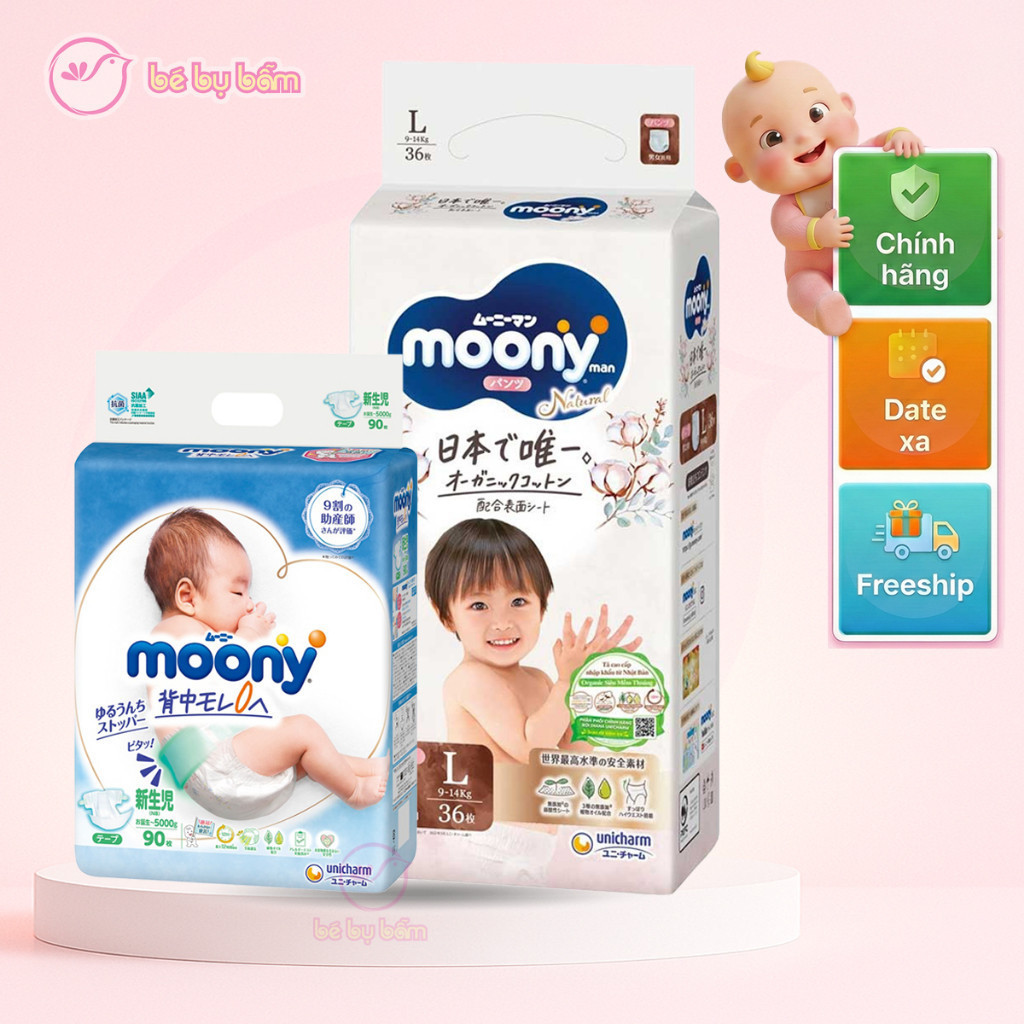 ✅ Tã Bỉm Moony Nhật Natural Trắng Dịu Nhẹ, Moony Xanh Blue, có tem phụ nhập khẩu chính hãng Unicharm