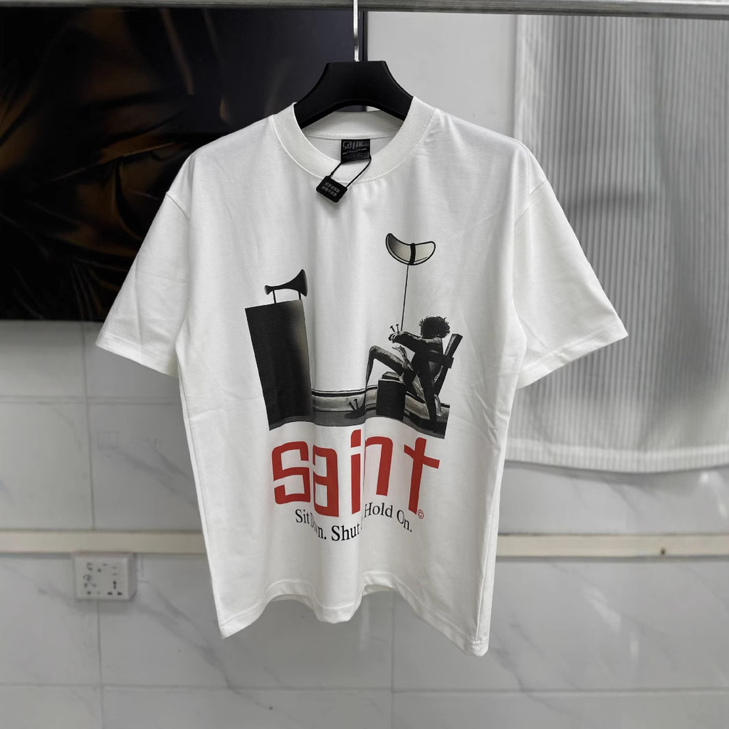 Saint Michael Thorny Jesus Tape Film Digital Direct Print Vintage Short Sleeve T T-shirt for Men and