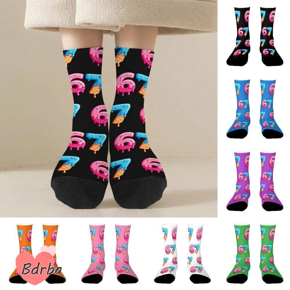 BDRBA 67 Meme Kem Tất, Thoáng Khí Ấm 67 Meme Crew Tất Dài, Ngộ nghĩnh Nhẹ Hoạt Hình Cotton Sáng Tạo 