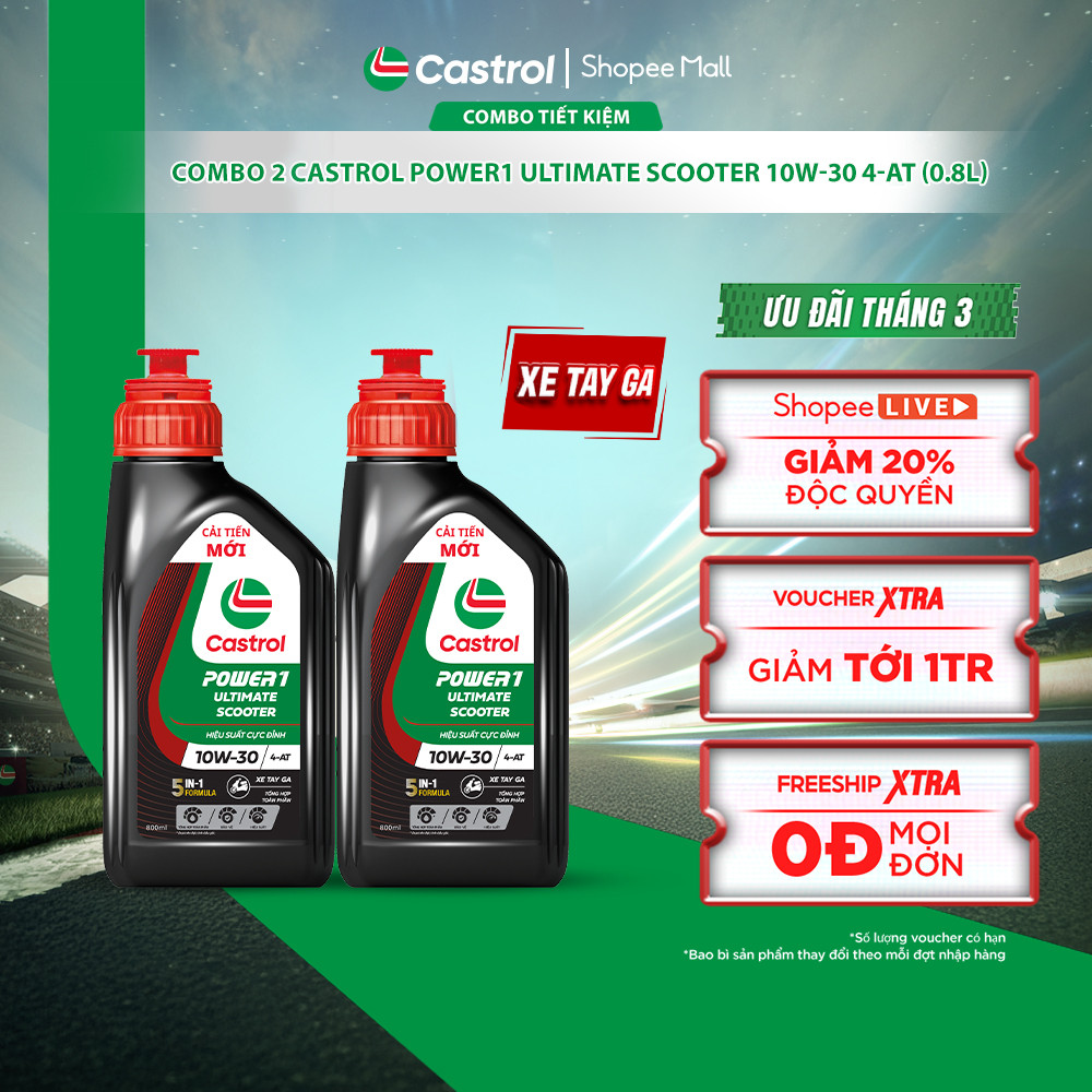 COMBO 2 Dầu nhớt xe tay ga Castrol POWER1 ULTIMATE SCOOTER 10W-30 4-AT (0.8L)
