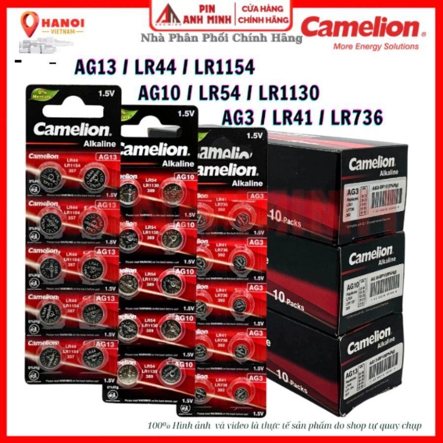 Pin AG13 / AG10/ AG3 Camelion Alkaline 1.5V  LR41 LR44 LR54 LR1154 LR1130 LR736 Pin nút áo đèn led