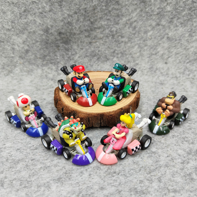 6 Super Mario Nhân Vật Super Mario Super Mario Búp Bê Kéo Lại Xe Bốn Bánh Lái Đồ Chơi-Đồ Chơi Viên n
