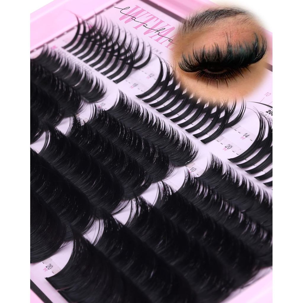 Cụm Lash Wispy có gai Cụm lông mi DIY Phần mở rộng mi với 10-20MM 200D Lông mi riêng lẻ 12-22MM Cụm 