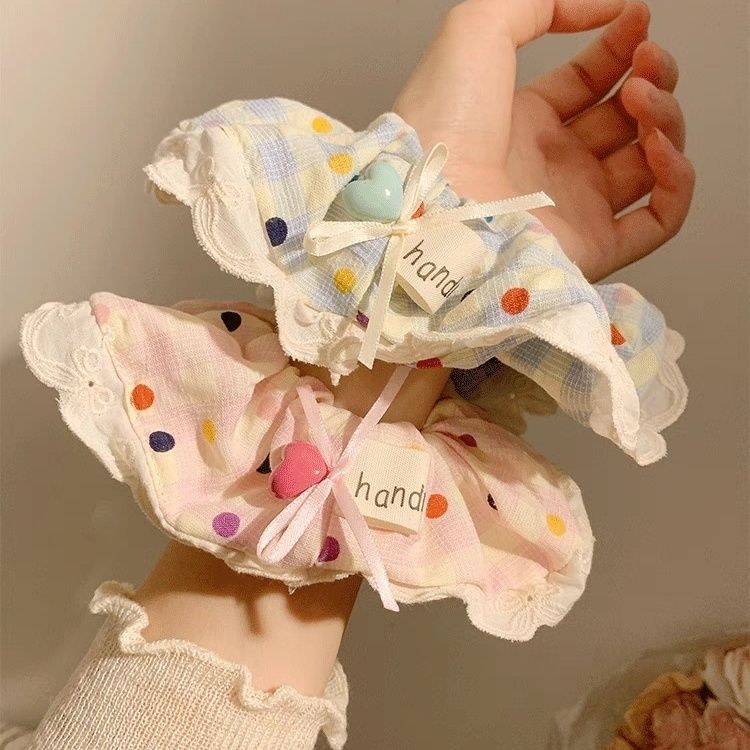 Dây buộc tóc scrunchy nơ chấm bi màu hồng, feel Hàn Quốc, miễn phí vận chuyển  kẹp tóc vòng kẹp tóc 