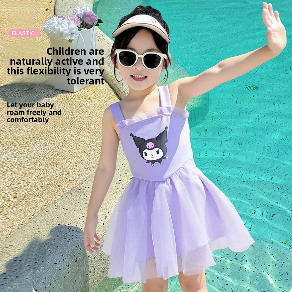 Áo tắm váy lưới bé gái - đồ bơi một mảnh váy công chúa mùa hè, đồ bơi một mảnh sành điệu - kuromi