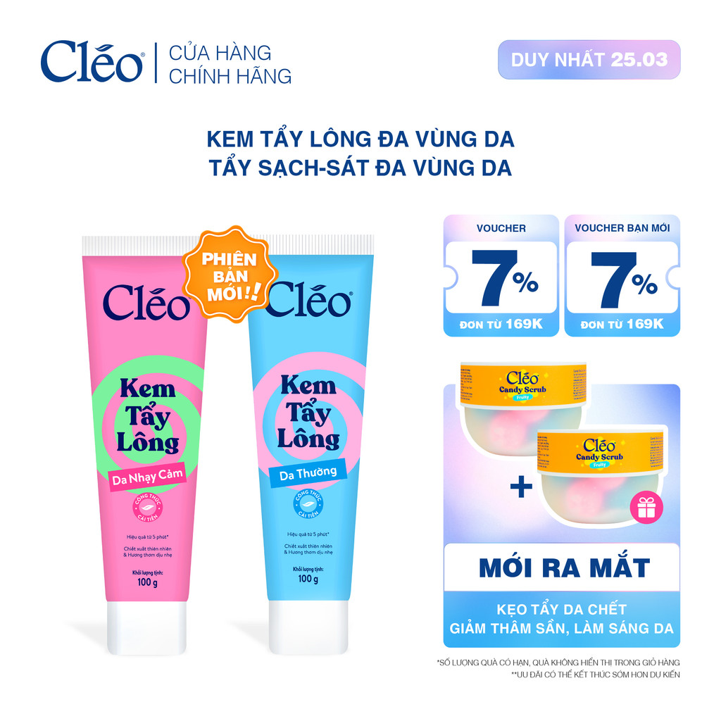 Kem Tẩy Lông Nách, Tẩy Lông Tay Chân Cleo,Tẩy Lông Sạch Sát, Không Kích Ứng 100g