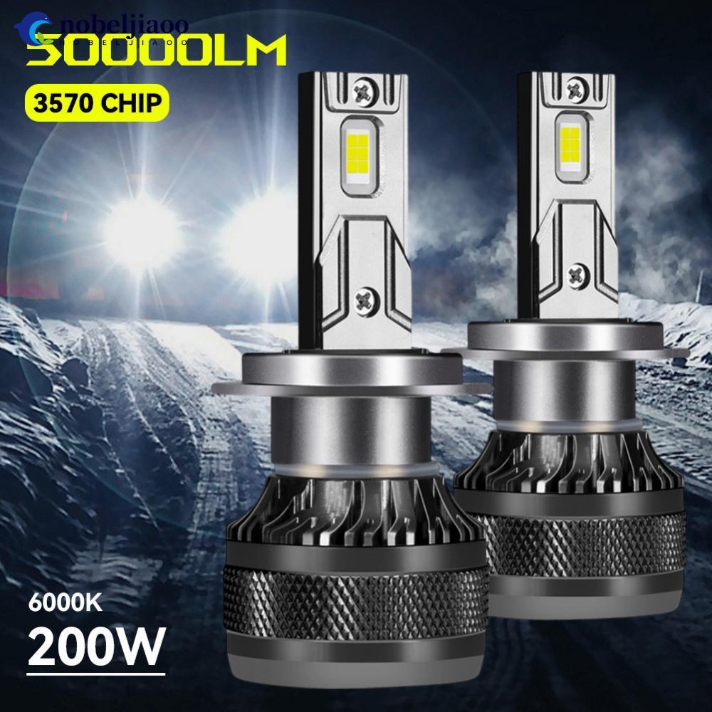 NOBELJIAOO Bóng đèn pha LED ô tô 200W H1/H4/H7/H8/H11/HB3/HB4/9005/9006 1Pc 6000K 50000LM Turbo sươn