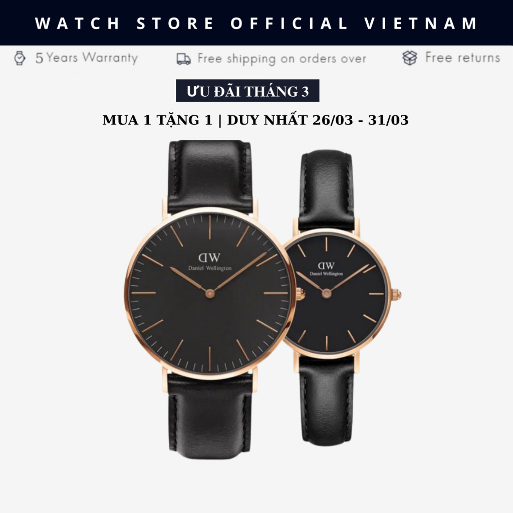 [Chính Hãng] Đồng Hồ Nam Nữ Daniel  Classic Sheffield Rose Gold Black Size 40mm Và 32mm Chính Hãng