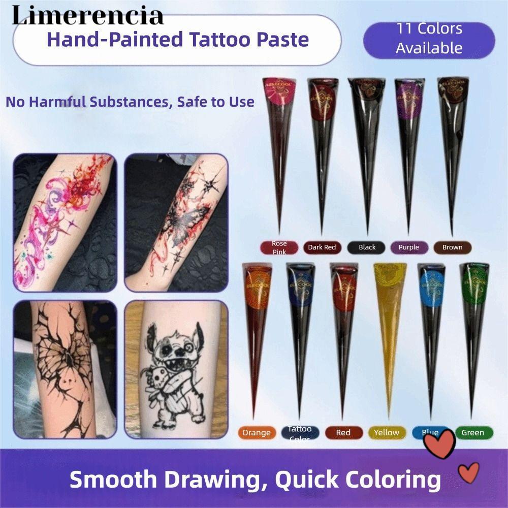 LIMERENCIA Henna Tattoo Cream, Bán vĩnh viễn Màu nâu đen Henna Paste Cone, Henna Tattoo Cream Dễ sử 