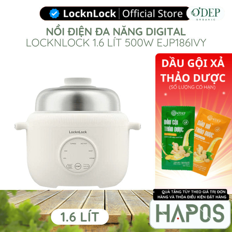 Nồi điện đa năng LocknLock Digital Multipot EJP186IVY 1.6 Lít 500W, Hàng chính hãng - HAPOS LBE