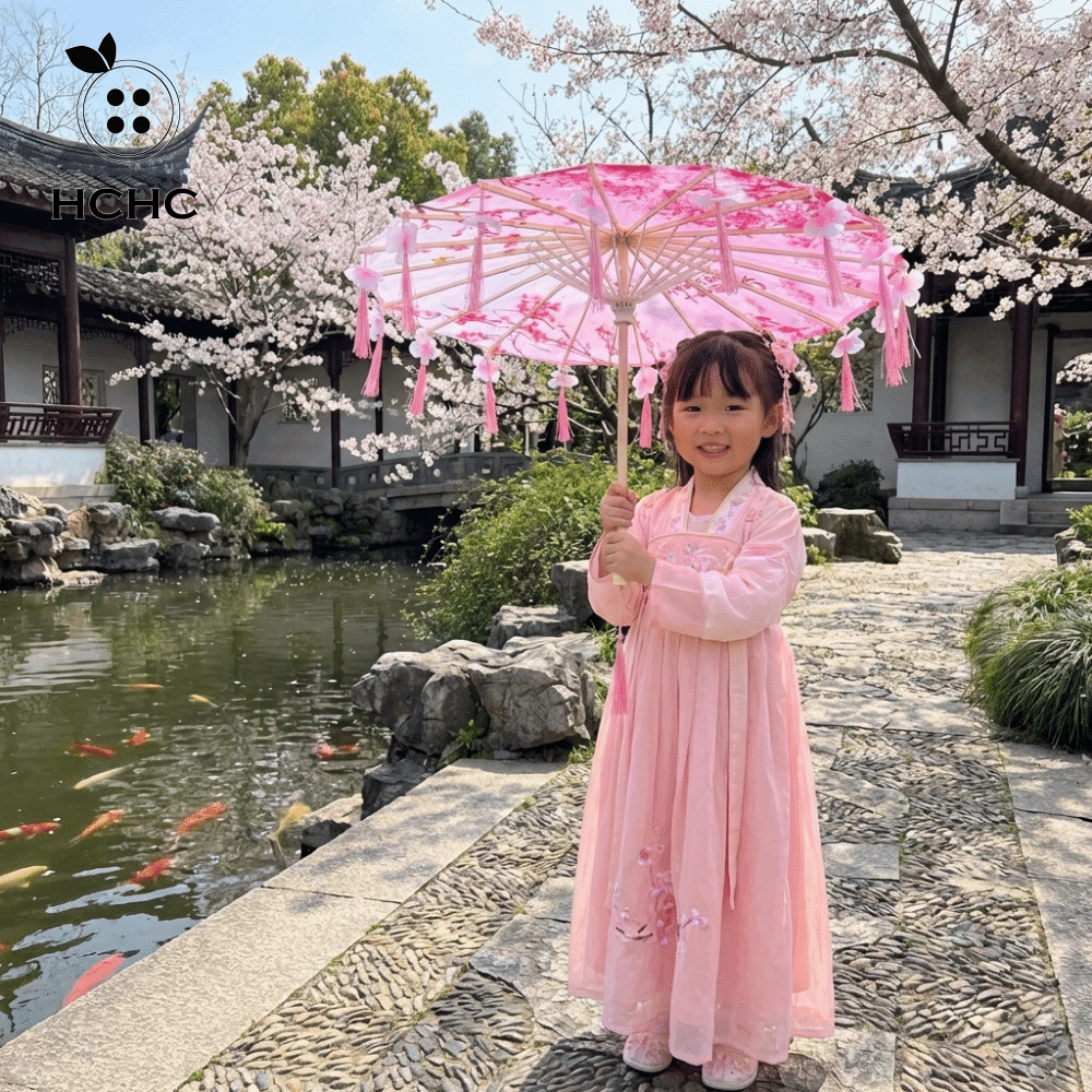 HCHC Ô Cổ Trung Quốc, Ô Tua Rua Vải 56cm Chống Mưa, Phong Cách Trung Quốc Cổ Điển Chống Gió Trang Tr