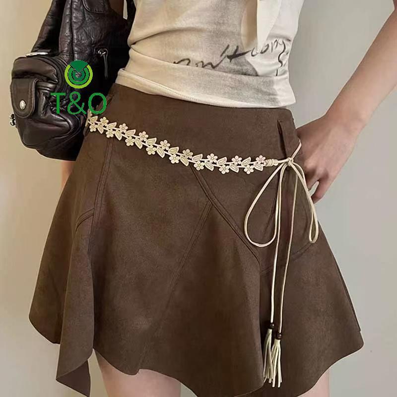 T & O-t - Bộ váy kèm thắt lưng trắng cao cấp, phong cách Bohemian cổ điển