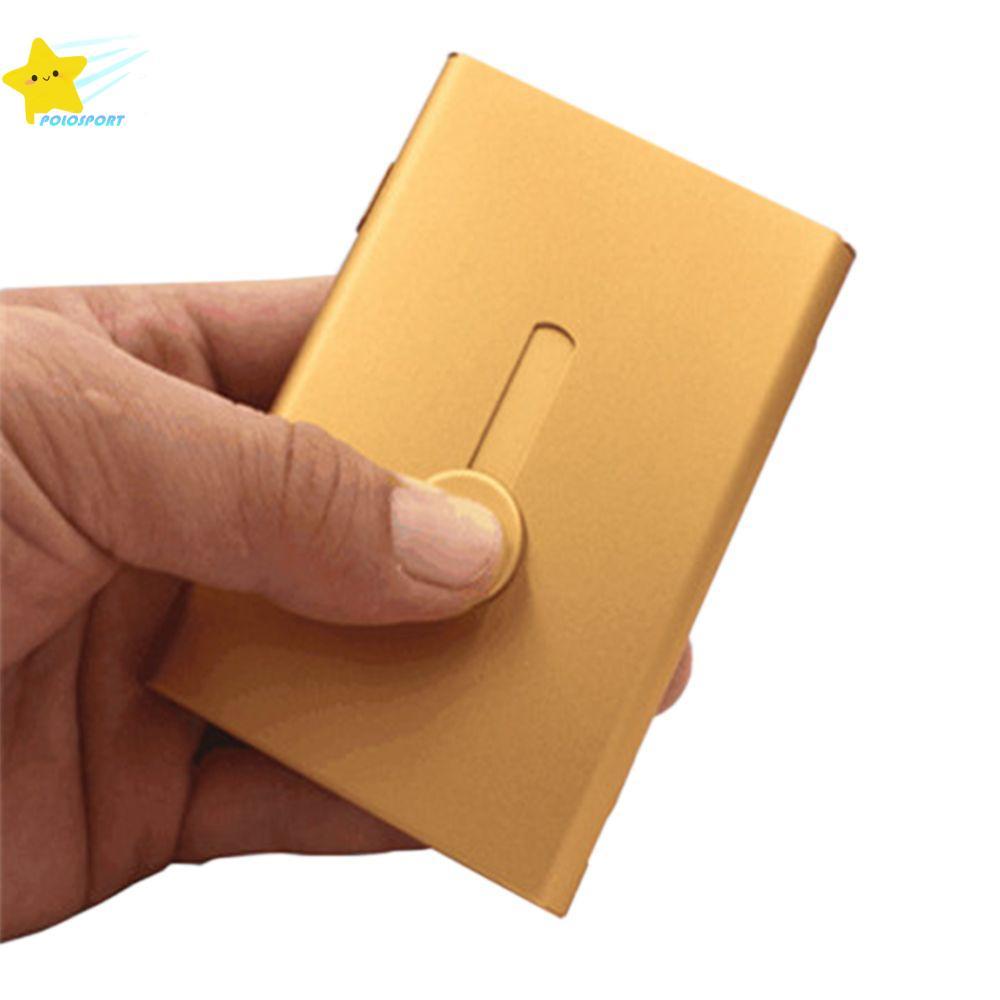 POLOSPORT Thumb Slide Out Business Name Card Holder Metal Creative Scrub Nhôm Light Hand Push ID Car